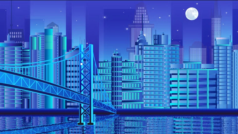 未来科技科幻霓虹灯渐变绚丽城市建筑夜景灯光插画AI/PSD设计素材100套【017】